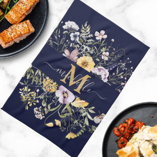 Elegant Monogram Colourful Wildflower Garden Flora Tea Towel
