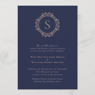 Elegant Monogram Copper Blush Navy Wedding Invitation