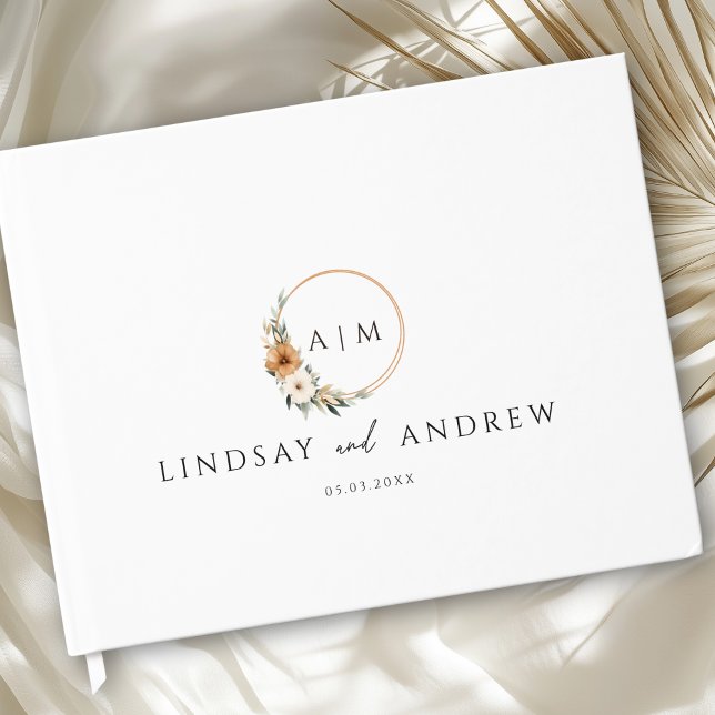 Elegant Monogram Copper Earthy Botanical  Guest Book (Elegant Monogram Copper Earthy Botanical Photo Guest Book)