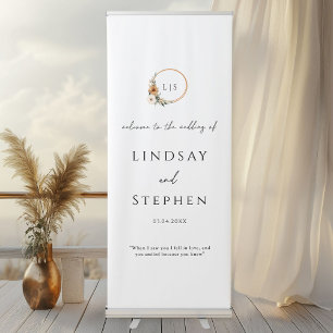 Elegant Monogram Copper Earthy Botanical Wedding Retractable Banner