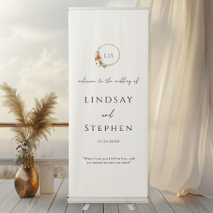 Elegant Monogram Copper Earthy Botanical Wedding Retractable Banner