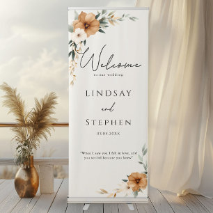 Elegant Monogram Copper Earthy White Wedding Retractable Banner