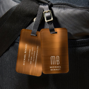 Elegant Monogram Copper Luggage Tag
