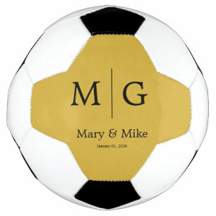 Elegant Monogram Couple Name Metallic Gold Football