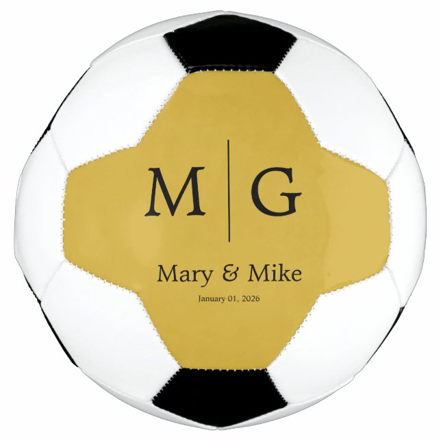 Elegant Monogram Couple Name Metallic Gold Football (Front)