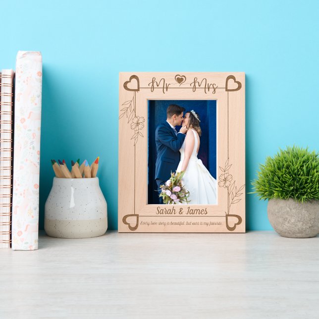 Elegant Monogram Couple Names Botanical Floral Etched Frames (Creator Uploaded)