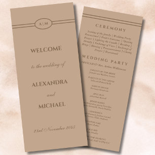 Elegant Monogram Cream Taupe Wedding Program Programme