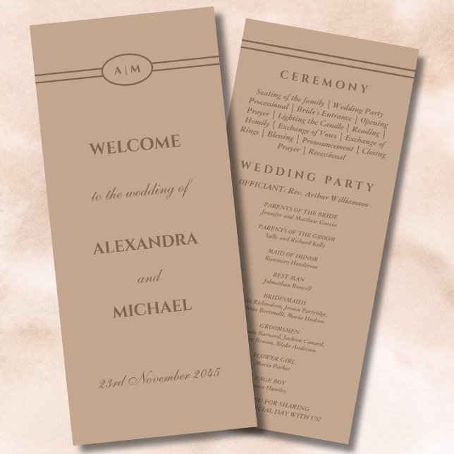 Elegant Monogram Cream Taupe Wedding Program Programme (Creator Uploaded)
