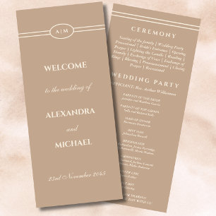 Elegant Monogram Cream Taupe Wedding Program Programme