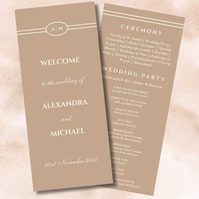 Elegant Monogram Cream Taupe Wedding Program Programme (Creator Uploaded)