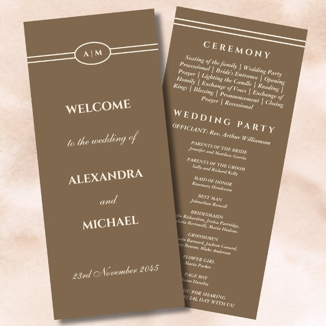 Elegant Monogram Cream Taupe Wedding Program Programme (Creator Uploaded)