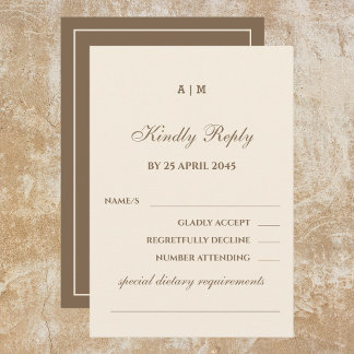 Elegant Monogram Cream Taupe Wedding RSVP Card 