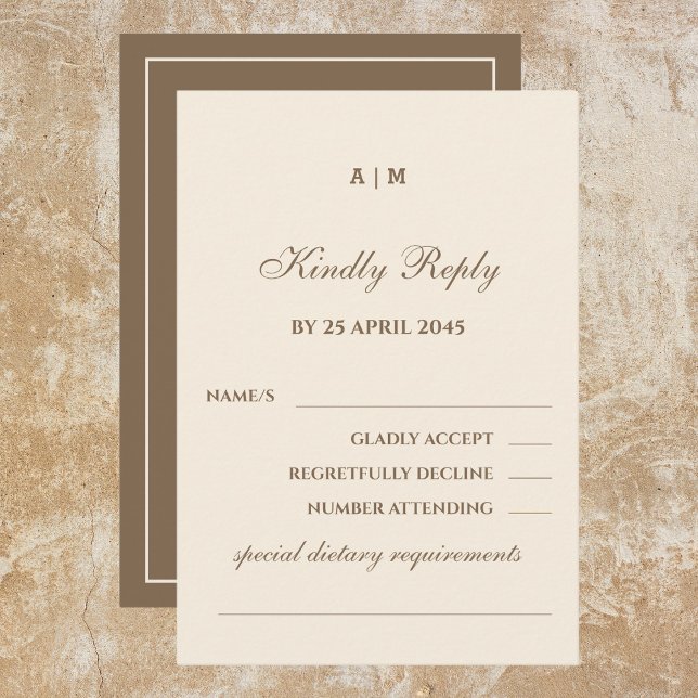 Elegant Monogram Cream Taupe Wedding RSVP Card  (Creator Uploaded)