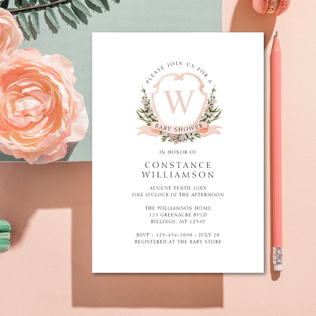 Elegant Monogram Crest Baby Shower  Invitation (Creator Uploaded)
