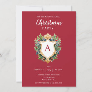 Elegant Monogram Crest Christmas Party  Invitation