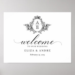 Elegant Monogram Crest Custom Wedding Welcome Sign