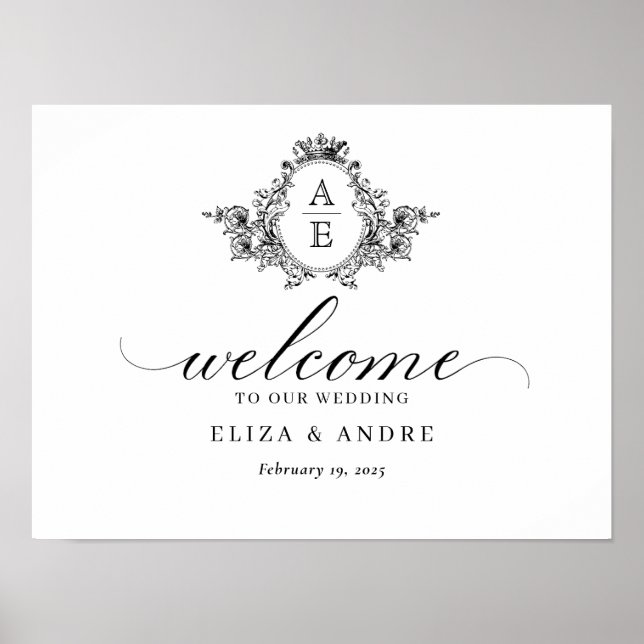 Elegant Monogram Crest Custom Wedding Welcome Sign (Front)