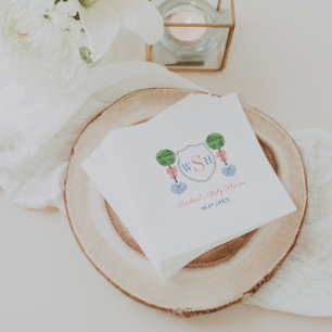 Elegant Monogram Crest Girl Baby Shower Party Napkin