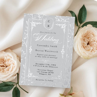 Elegant Monogram Crest Gray Silver Frame Wedding 