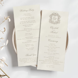 Elegant Monogram Crest Ivory Wedding Program Programme