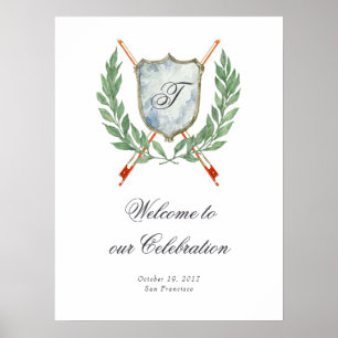 Elegant Monogram Crest Musical Welcome Party Sign