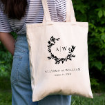 Elegant Monogram Crest Photo Botanical Wedding Tote Bag<br><div class="desc">Elegant Monogram Crest Photo Botanical Wedding tote bag features beautifully classic typography paired with an hand drawn botanical crescent.</div>