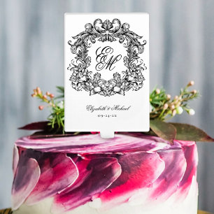 Elegant Monogram Crest Wedding Cake Pick