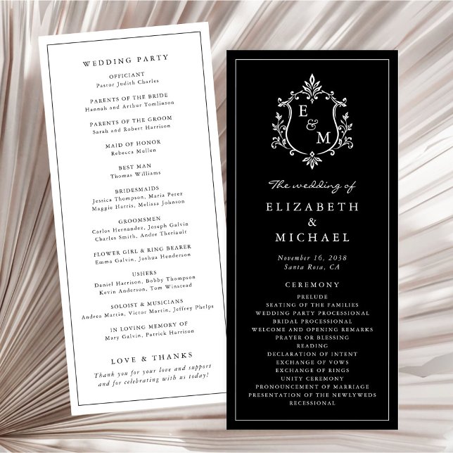 Elegant Monogram Crest Wedding Ceremony Programme (Elegant Monogram Crest Wedding Ceremony Program)