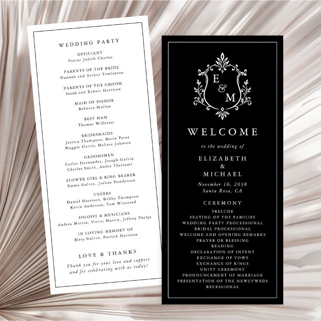 Elegant Monogram Crest Wedding Ceremony Programme (Elegant Monogram Crest Wedding Ceremony Program)
