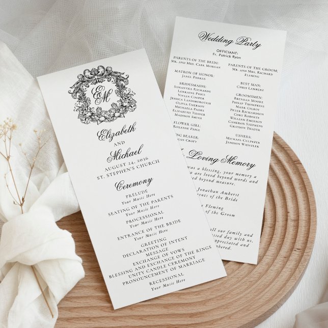 Elegant Monogram Crest Wedding Ceremony Programme (Creator Uploaded)