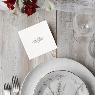 Elegant Monogram Crest Wedding Cocktail Napkin