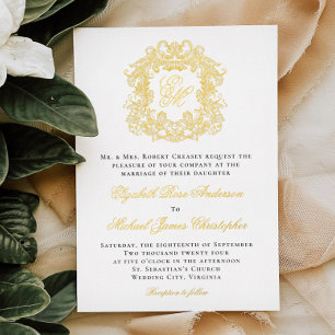 Elegant Monogram Crest Wedding Gold