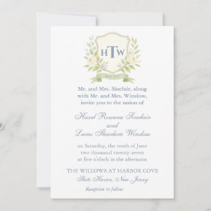 Elegant Monogram Crest Wedding Invitation