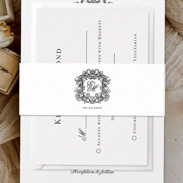 Elegant Monogram Crest Wedding Invitation Belly Band (Creator Uploaded)