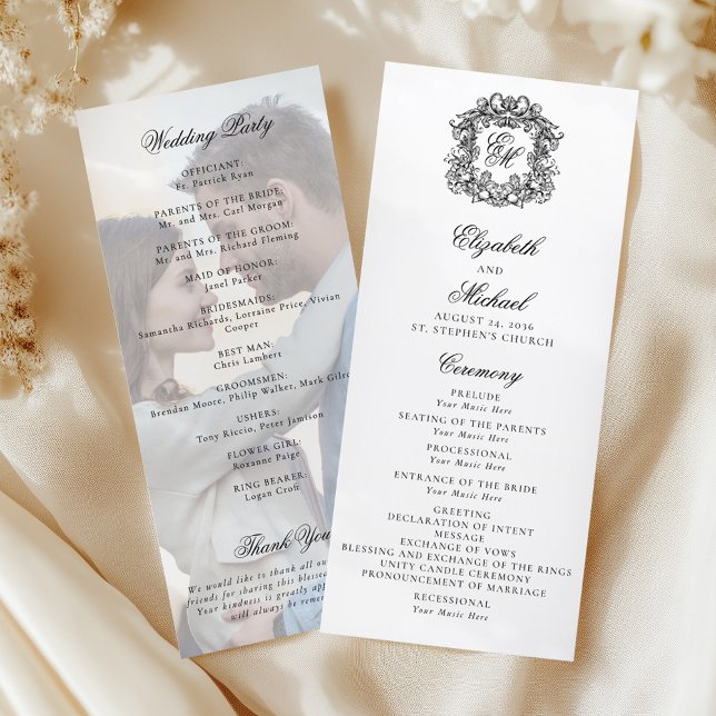 Elegant Monogram Crest Wedding Photo Program Programme (Creator Uploaded)