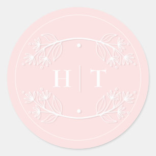 Elegant Monogram Crest Wedding pink blush   Classic Round Sticker