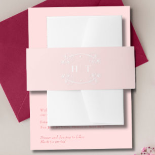 Elegant Monogram Crest Wedding pink blush  Invitation Belly Band
