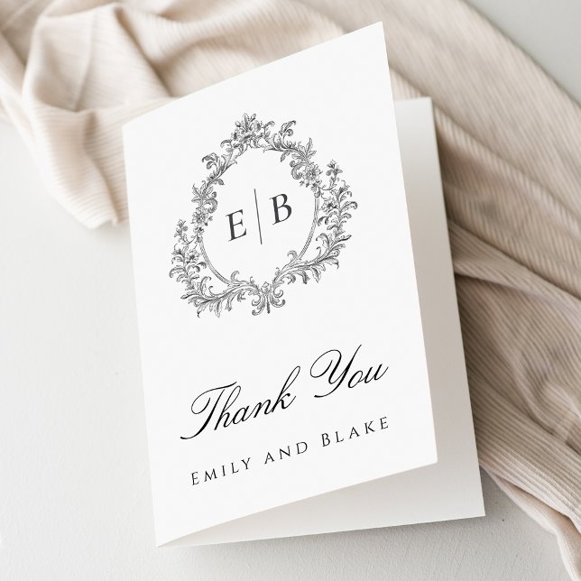 Elegant Monogram Crest Wedding Thank You (Creator Uploaded)