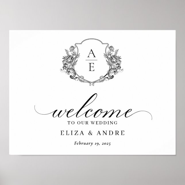 Elegant Monogram Crest Welcome Wedding Poster (Front)