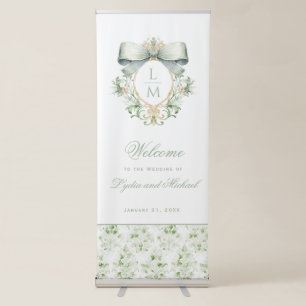 Elegant Monogram Crest with Sage Green Bow Retractable Banner