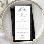 Elegant Monogram Crown Crest Wedding Menu<br><div class="desc">Elegant monogrammed wedding menu with beautiful hand drawn crown crest monogram and modern hand written calligraphy details. Simple and elegant style. Ability to personalise with your menu. Design in black and white. Ability to change white background colour to other colours by using the design tool. Part of our "Elegance Minimal...</div>