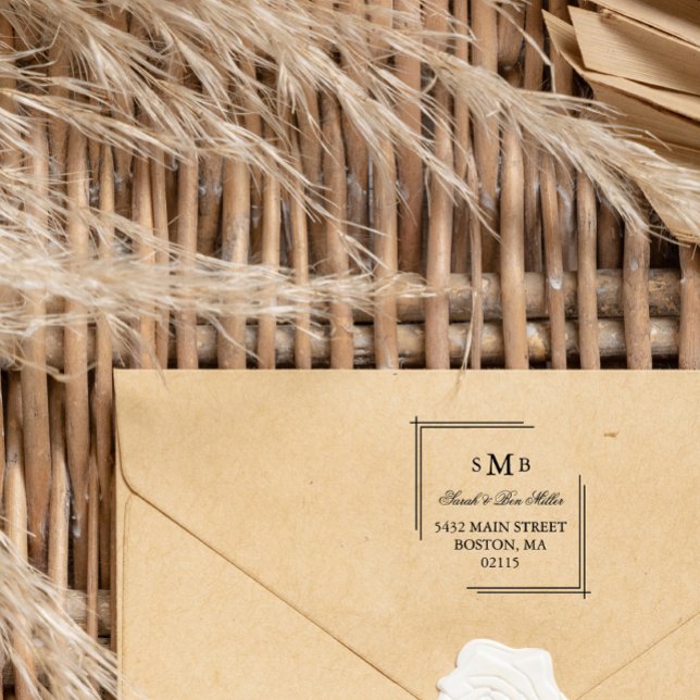 Elegant Monogram - Custom Names & Address Self-inking Stamp (Creator Uploaded)