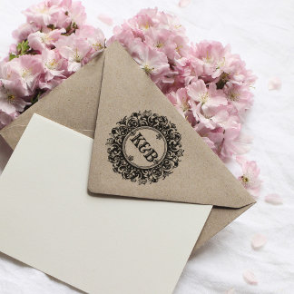 Elegant Monogram Custom Round Wedding Rubber Stamp