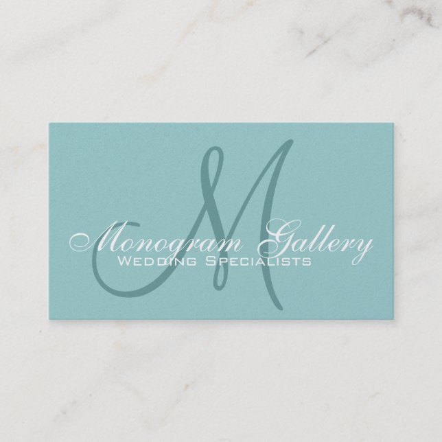 Elegant Monogram Customisable Aqua Business Card (Front)
