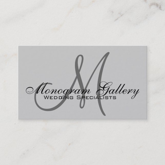 Elegant Monogram Customisable Grey Business Card (Front)