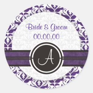 Elegant Monogram Damask Save The Date Stickers