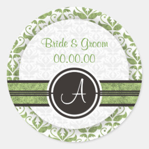 Elegant Monogram Damask Save The Date Stickers