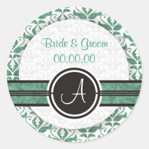 Elegant Monogram Damask Save The Date Stickers