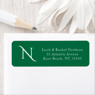 Elegant Monogram Dark Green Return Address Label