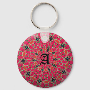 Elegant Monogram Dark Pink Mosaic Circle Key Ring